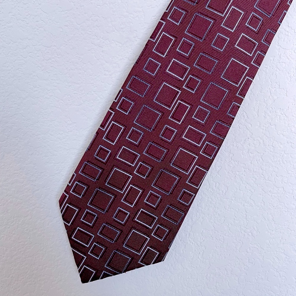 ALFANI pure silk tie red squares wine dark